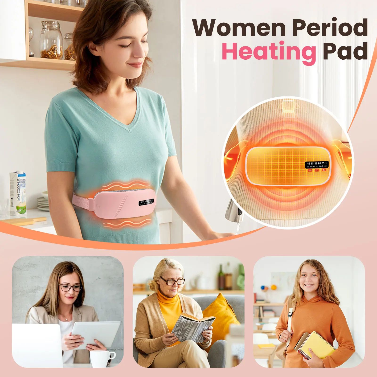 SmartHeat Pro Waist Massager Belt – Rechargeable Menstrual Heating Pad with 5 Modes & Vibration Relief