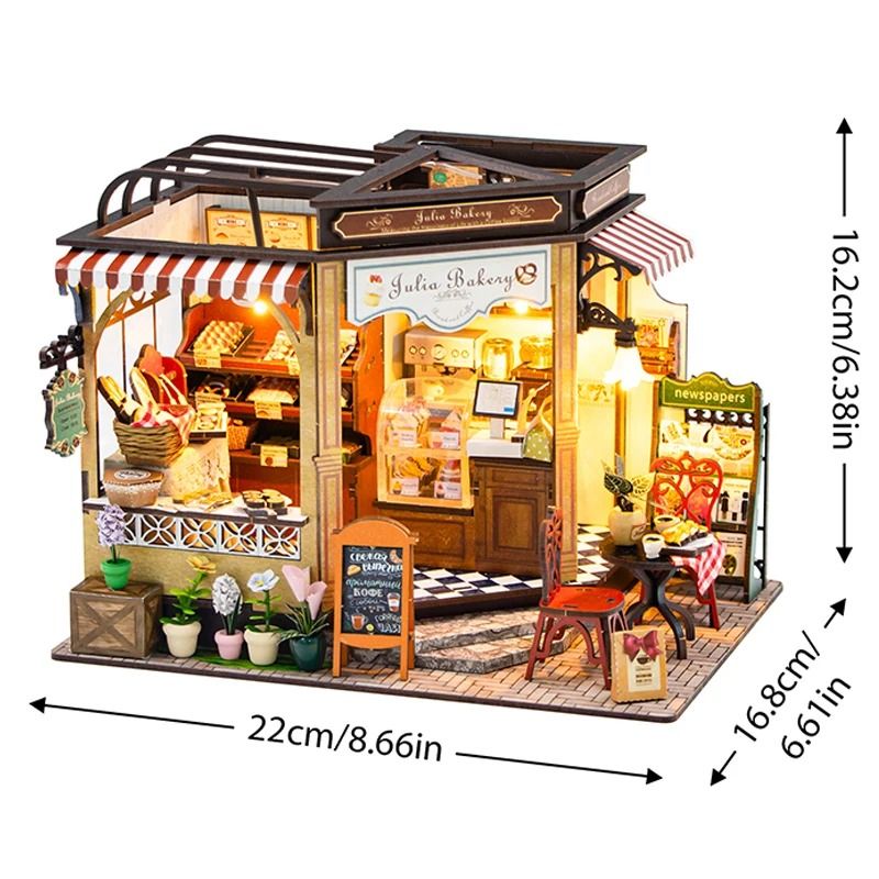 DIY Wooden Mini Seaside Villa Dollhouse Kit with Furniture and LED Lights