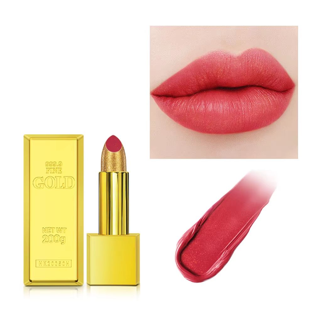 GoldenGlam Metallic Gold Lipstick – Waterproof Shimmer Gold Lipstick with Long Lasting Glitter Finish (3.5g)