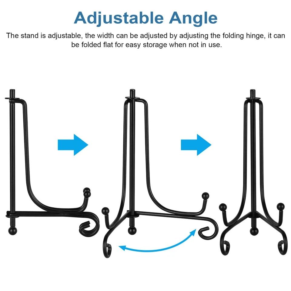 Iron Display Stand Classic Plate Holder, Photo Frame Rack Adjustable, Anti Slip