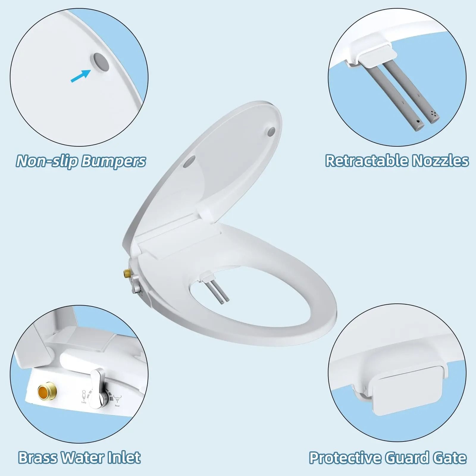 Elongated Bidet Toilet Seat with Slow-Close Technology