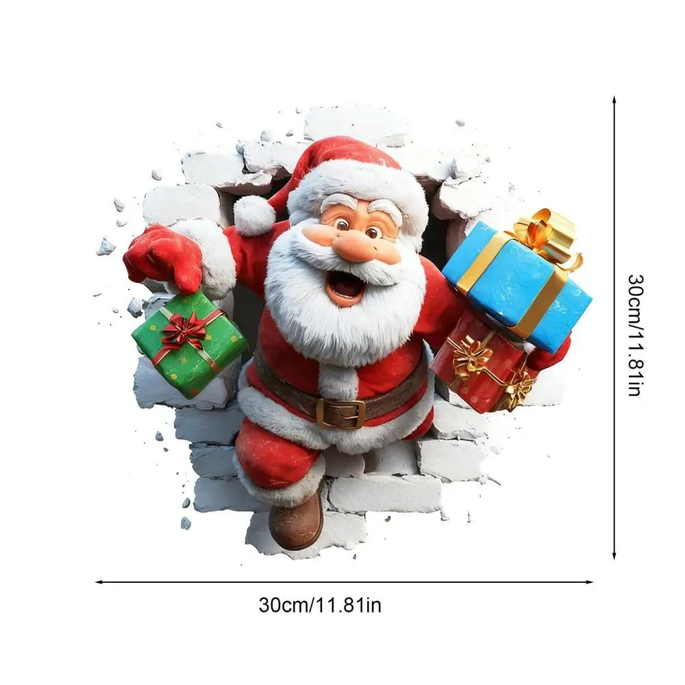 3D Wall Breaking Santa Claus Christmas Sticker