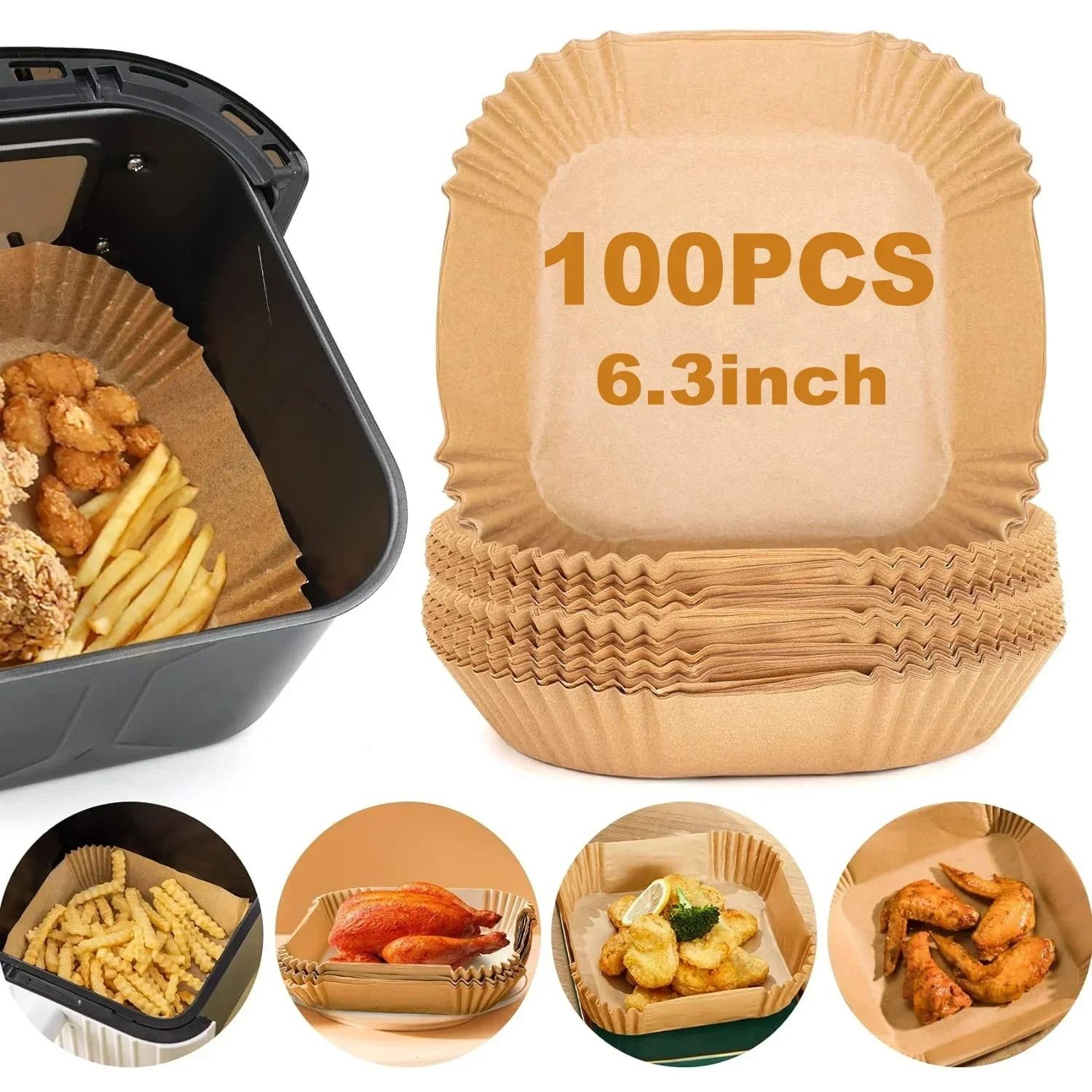 Disposable Air Fryer Paper Liners Oil Absorbing Non Stick 100 Piece Set