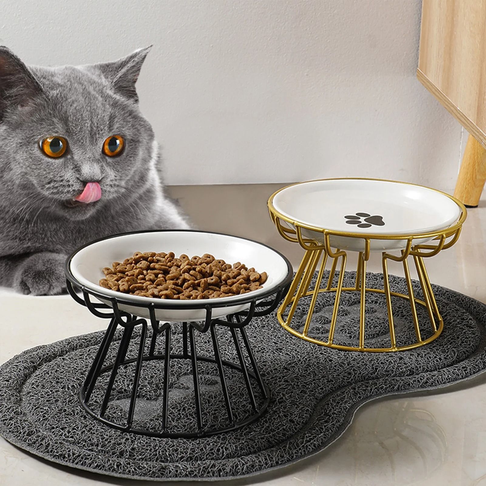Ceramic Cat Food Bowl With Optional Raised Iron Stand