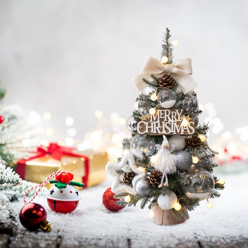 Mini Christmas Tree with Lights, Mini PVC Christmas Tree, Christmas Decorations Flocking Beads, Mini Christmas Tree