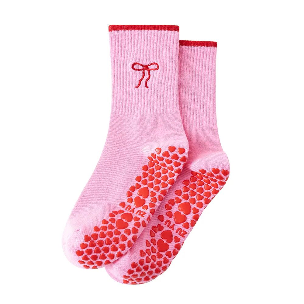 Womens Knitted Embroidered Non-Slip Yoga Socks EU 36–43 – Silicone Grip Pilates & Fitness Mid-Calf Socks