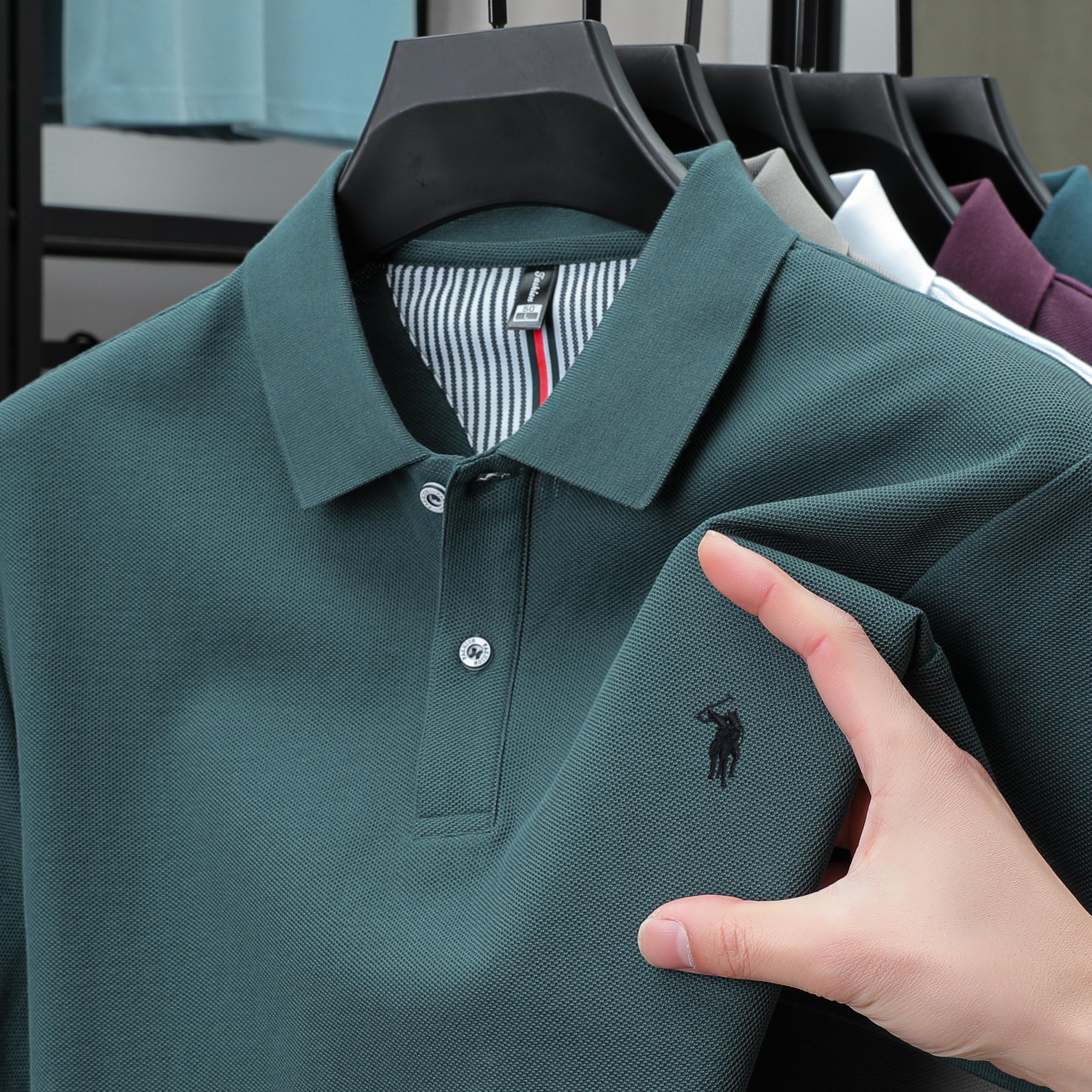 Men's Cotton Polo Shirt with Embroidery Breathable Business Casual Summer Fit
