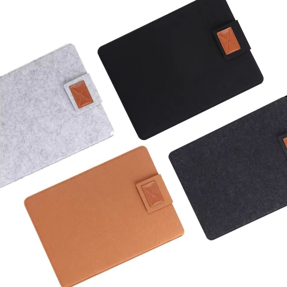 Ultra Thin Wool Felt Laptop Sleeve With PU Leather Stand Case