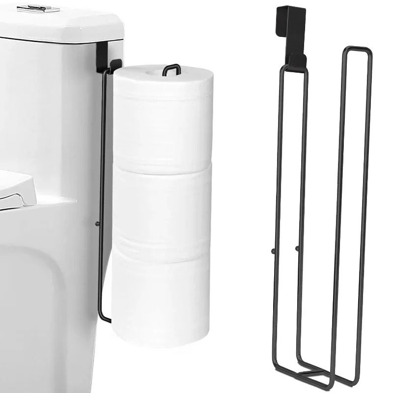 Self Adhesive Black Bathroom Toilet Paper Holder with Towel Bar No Drill Wall Mount