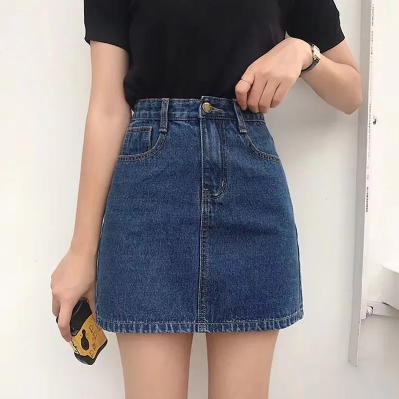Women's High Waist Denim Mini Skirt – Slim Fit Y2K Jean Skirt with Pockets