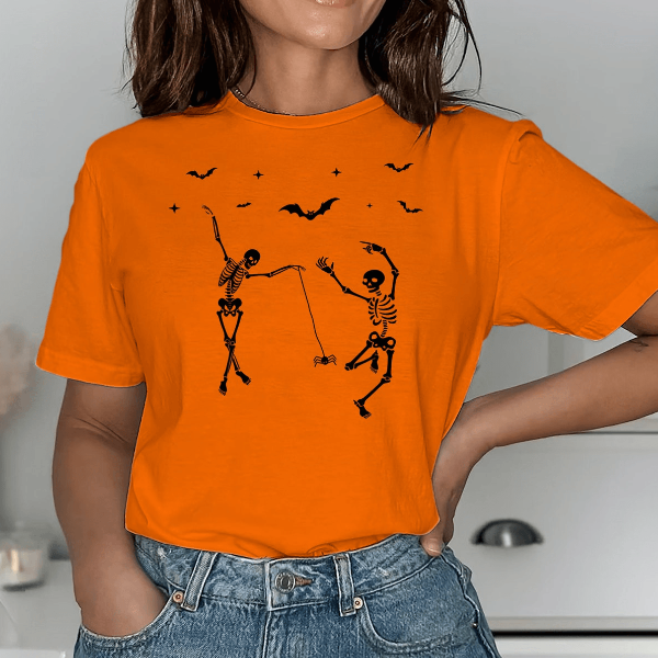 Dancing Skeleton Halloween Shirt – Funny Spooky Skeleton Graphic Tee Easy Costume Top