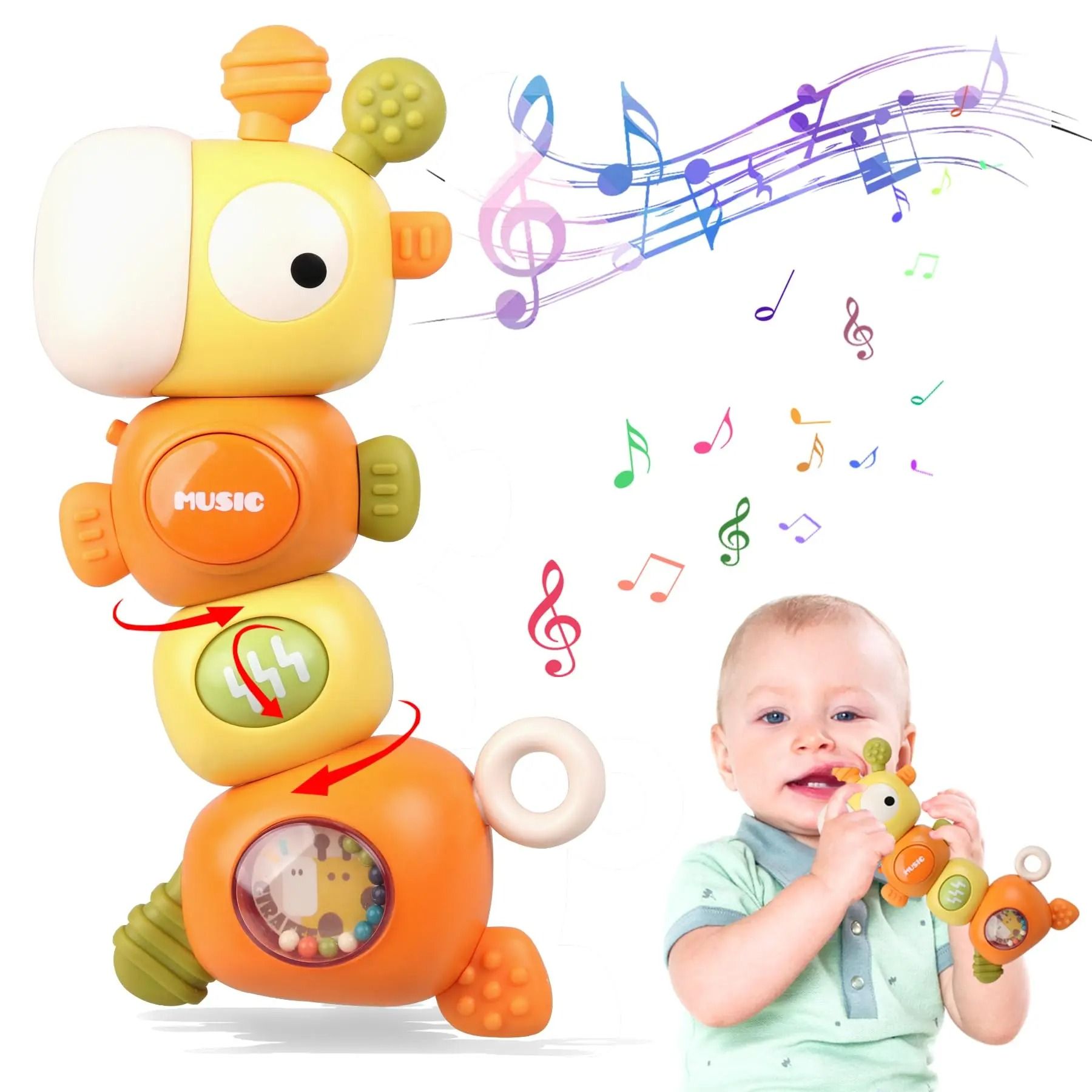 Baby Rattle & Teething Toy Giraffe Musical Silicone Montessori Sensory Toy