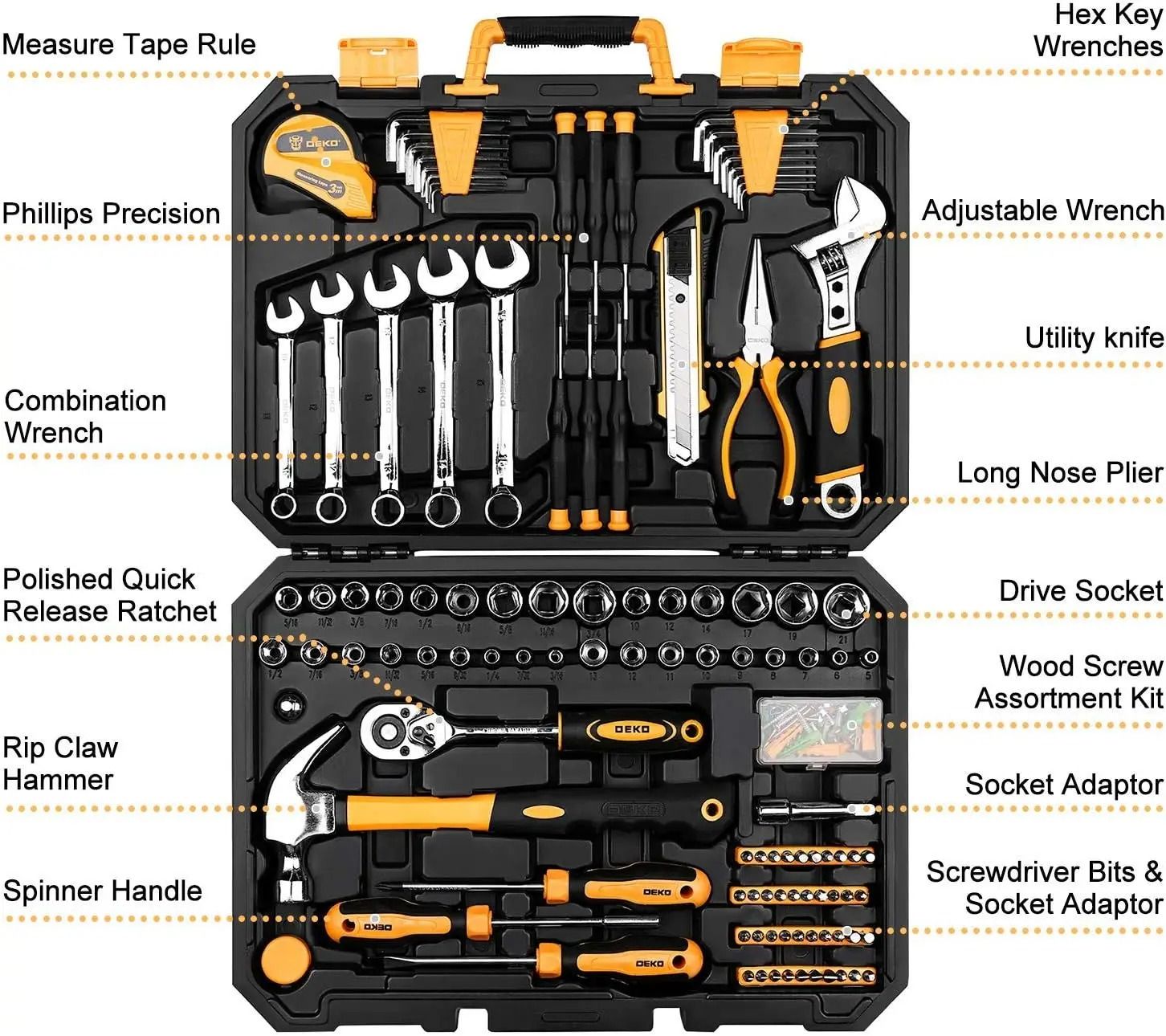 158-Piece General Household Tool Kit – Professional Auto & Home Repair Set
