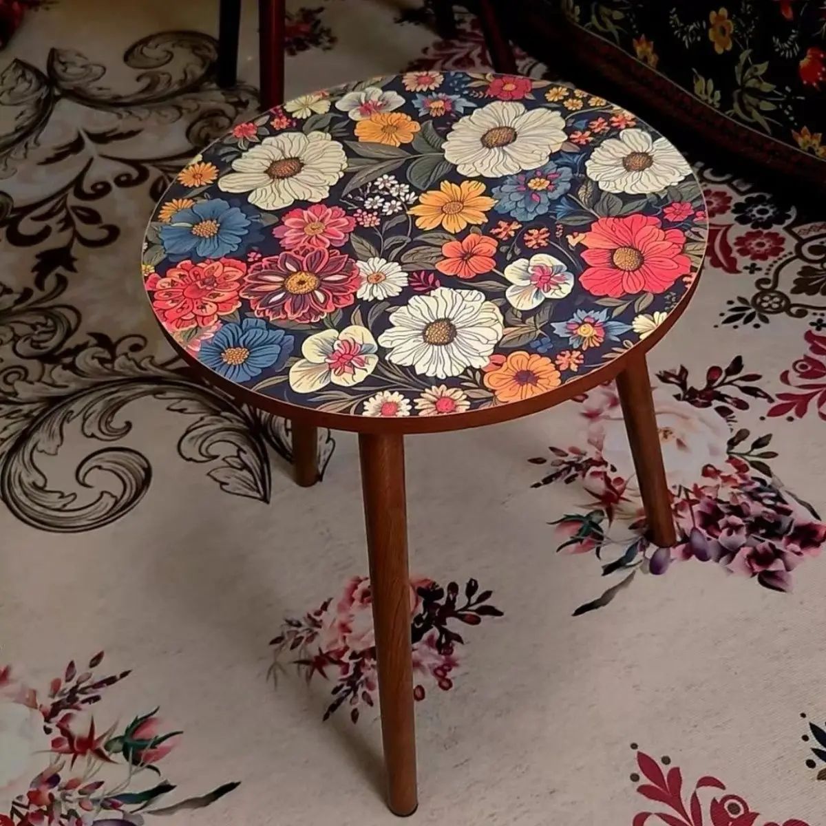 Mandala Wooden Round Side Table