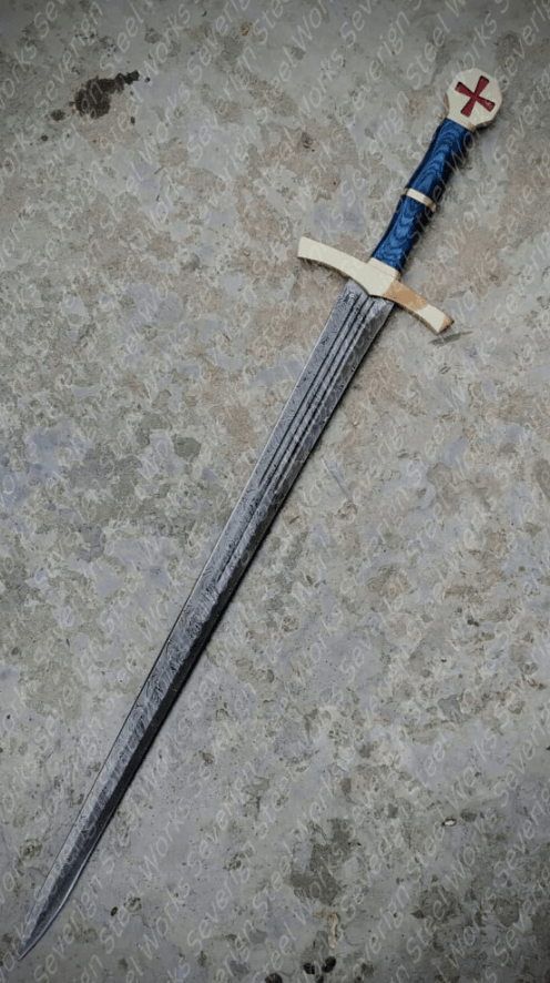 Templar Knight Sword – Handmade Damascus Steel, Medieval Sacred Blade, Christmas Gift