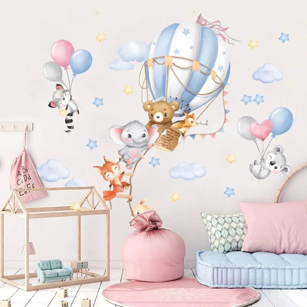 Hot Air Balloon Animal Wall Decal Kids Nursery Room Wall Sticker