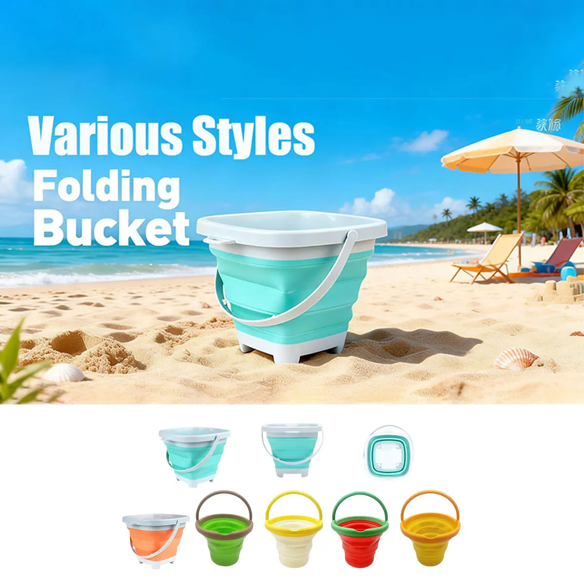 Collapsible Beach Bucket for Kids Foldable Sand Bucket Soft Silicone Beach Toy