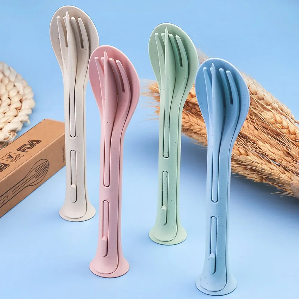 Dinnerware Detachable Cutlery Travel, Portable Tableware Set Wheat Straw Camping Cutlery Set Tableware Picnic Dinnerware