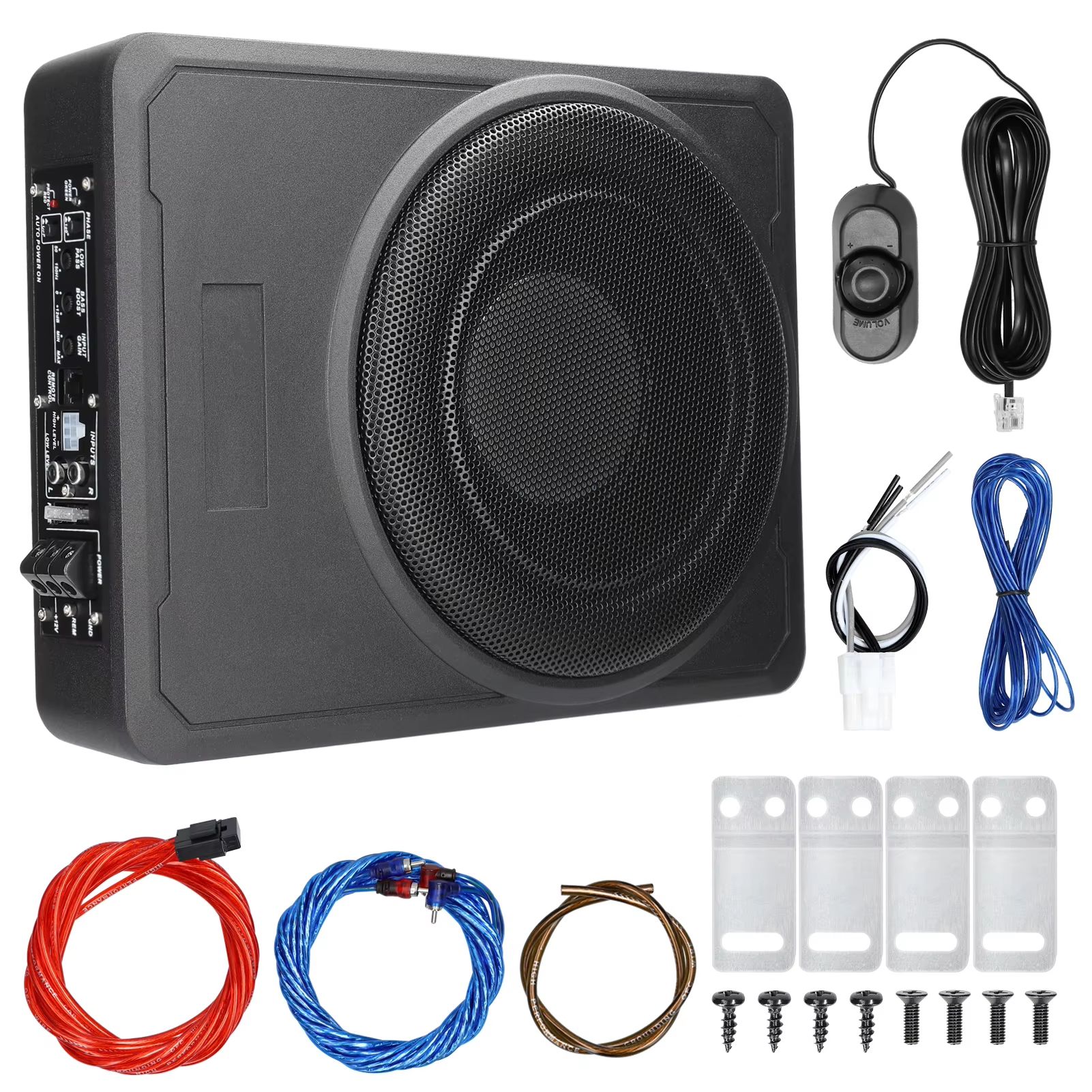 800W Under-Seat Active Subwoofer Bass Box - Slim Amplifier Subwoofer for Car, Truck & Boat Audio