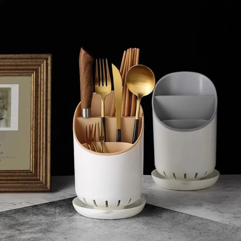 Space-Saving Tableware Storage Rack with Drainage Tray & Detachable Chopstick Holder