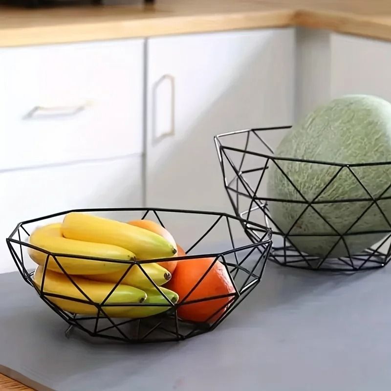 Geometric Iron Wire Fruit Bowl and High-Performance Countertop Organization Architecture