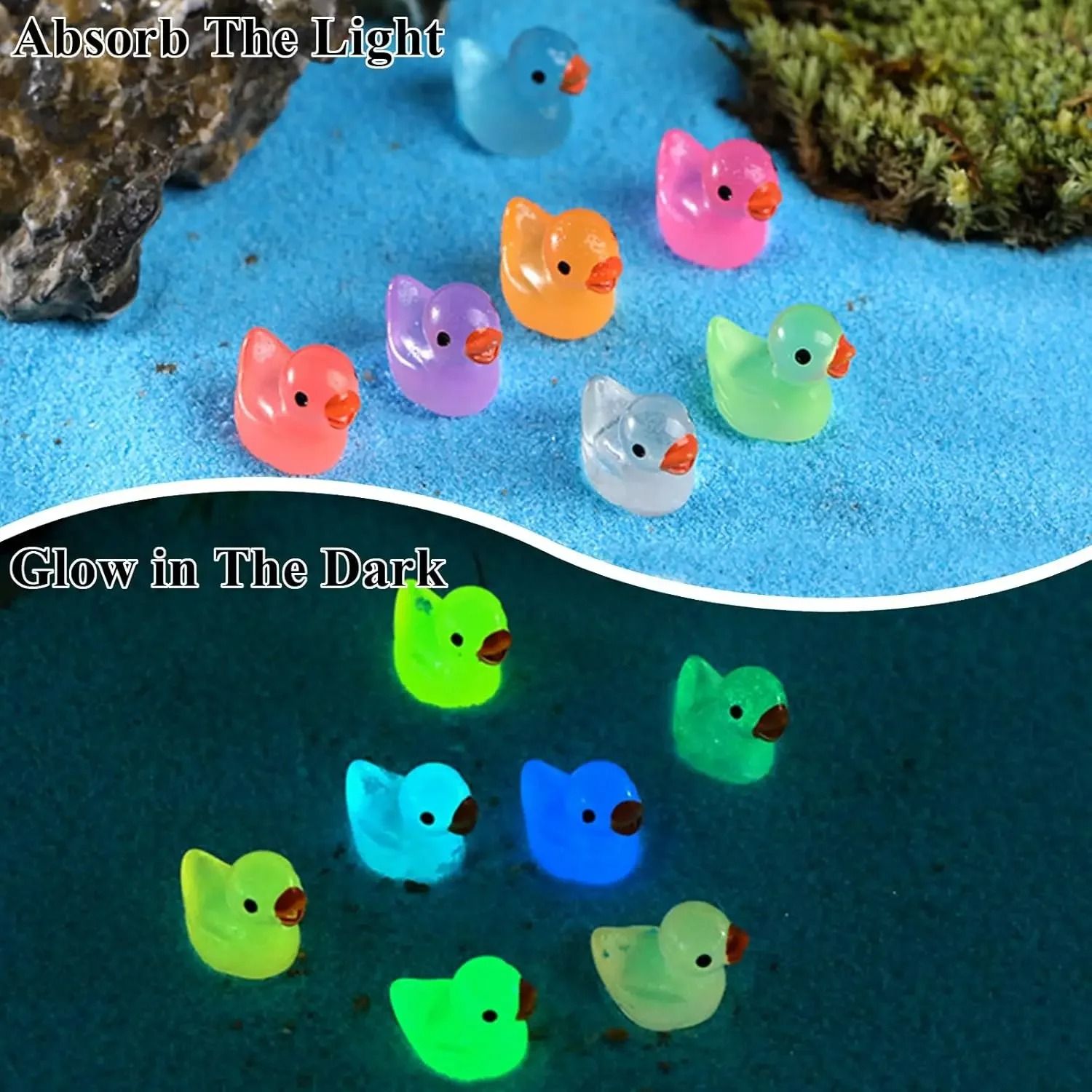 Luminescent Micro-Duck Collection Glow-in-the-Dark Landscape Sculpture