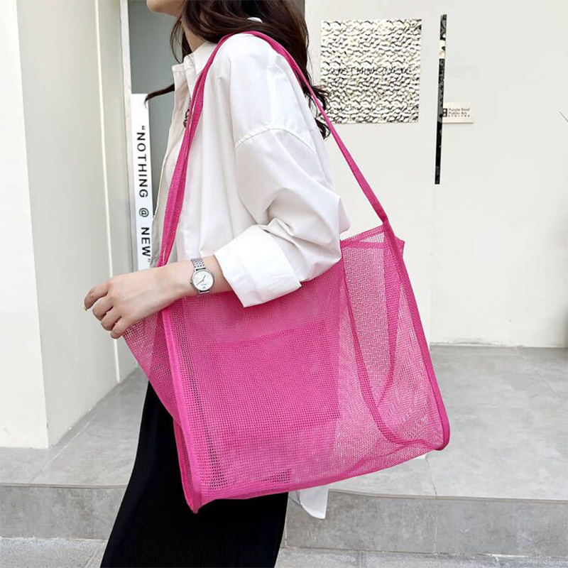 Summer Mesh Tote Bag Large Capacity Hollow Out Beach Shoulder Handbag