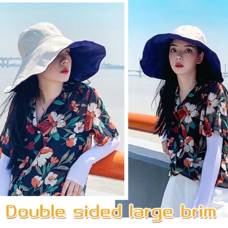 UPF 50+ Wide Brim Reversible Sun Hat – Foldable Beach & Hiking Bucket Hat for Women