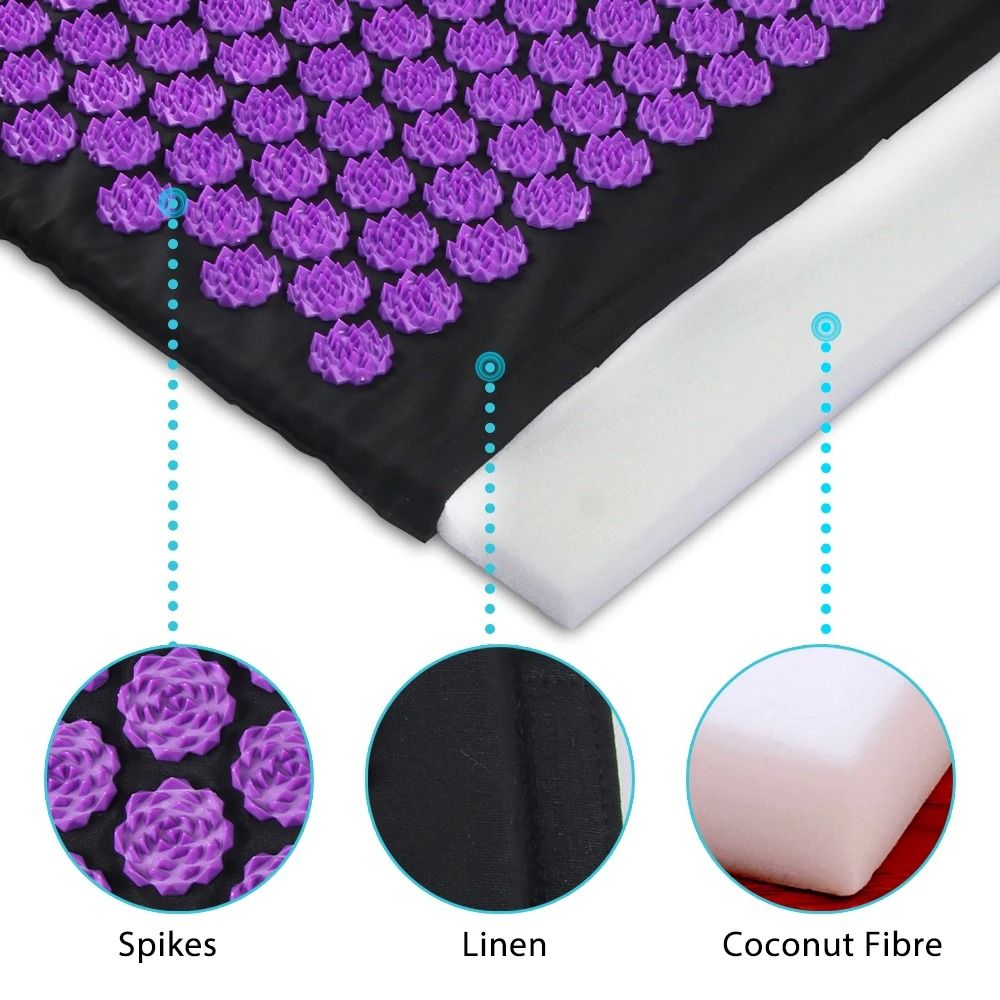 Acupressure Yoga Mat and Pillow Set with Spikes Massage Cushion for Back Neck and Foot Pain Relief