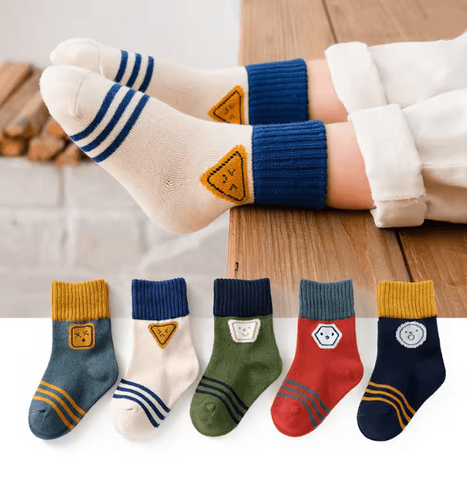 KittyCozy Four Season Baby Socks 5 Pair Cartoon Mid Tube Set