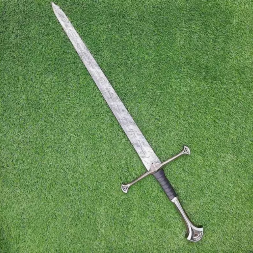 Anduril Sword, Damascus Steel Anduril Sword of Narsil the King Aragorn, with Leather Sheath
