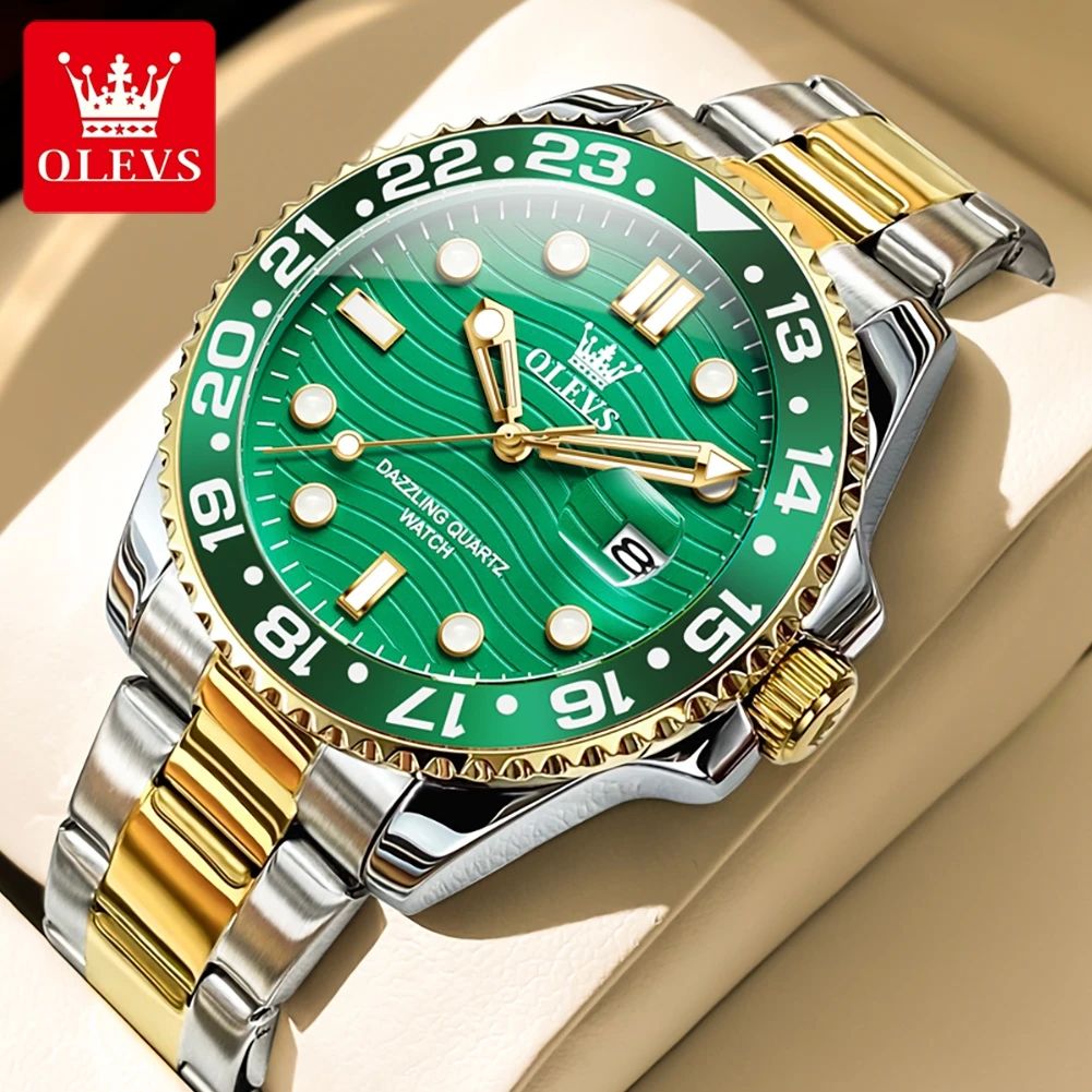 OLEVS 3610 Luxury Waterproof Stainless Steel Men's Quartz Watch with Luminous Calendar