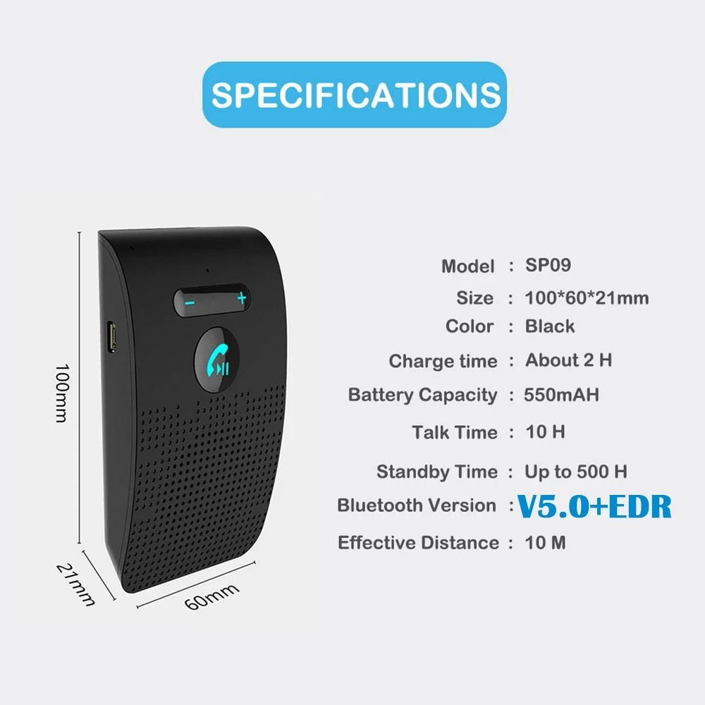 Bluetooth Five Point Zero Handsfree Car Kit with HiFi Speaker