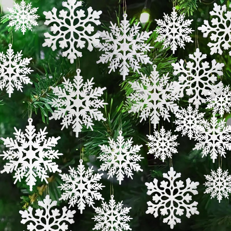 Pulp Plastics Paper Snowflake Ornaments, White Glitter Raw Decor, Christmas Venue Decoration