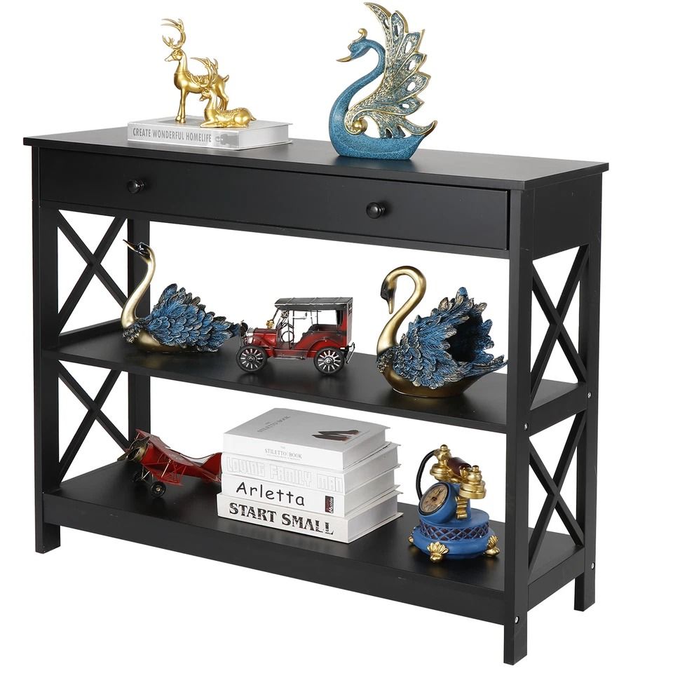 Modern console table with drawer and Storage Shelves Narrow sofa table for Entryway Living Room Organizer