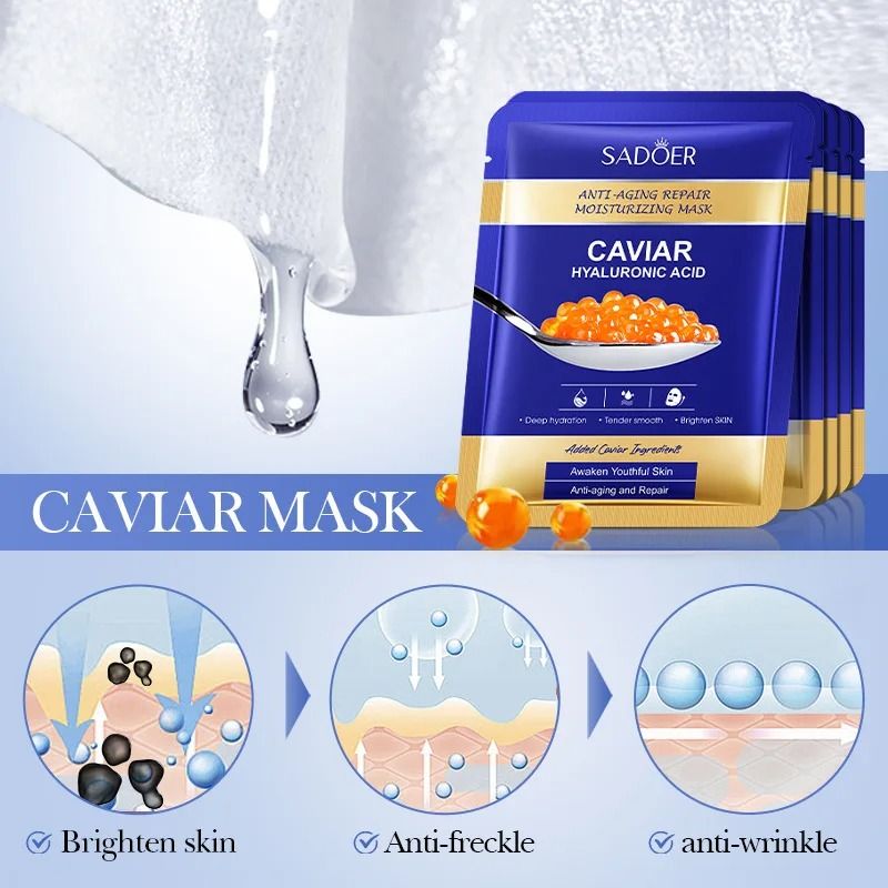 SADOER Caviar Hyaluronic Acid Hydrating and Brightening Face Mask Set