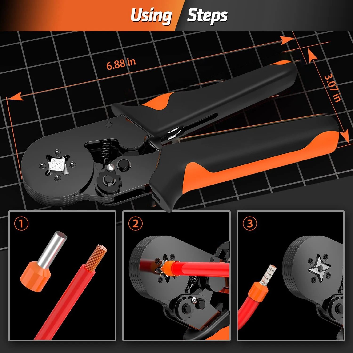 Hexagonal Ratchet Ferrule Crimping Tool Kit with Wire Terminals and Ferrule Sleeves