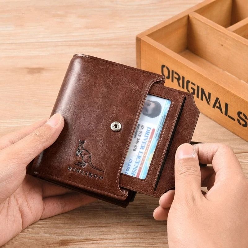 Leather Men RFID Short Wallet with Zipper Coin Purse