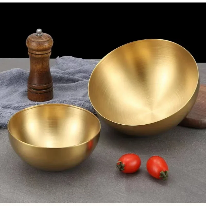 Korean Style Food Container, Golden Stainless Steel Salad Bowls, Large Capacity Soup Rice Noodle Kitchen Tableware