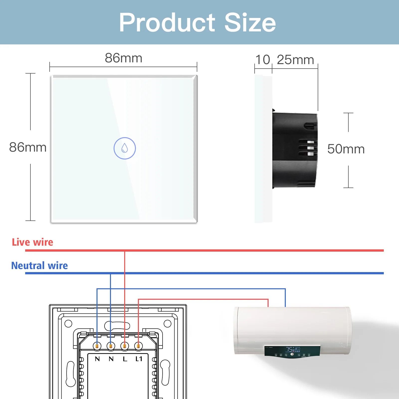 Smart Wall Switch for WiFi Controlled Water Heater with Voice and App Control