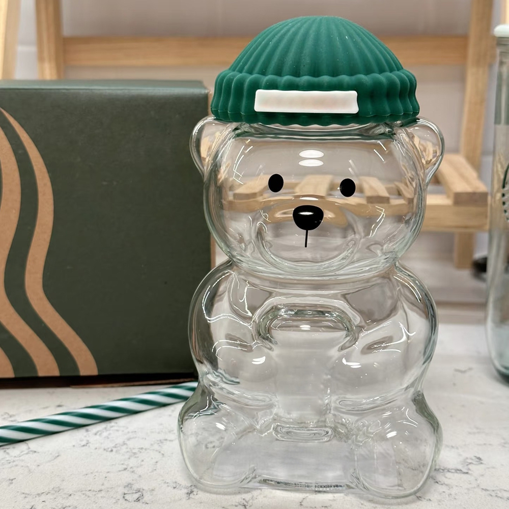 Cute Bear Mug Glass With Straw, Transparent Cartoon Bear Coffee Cup, Creative Milk Water Mug