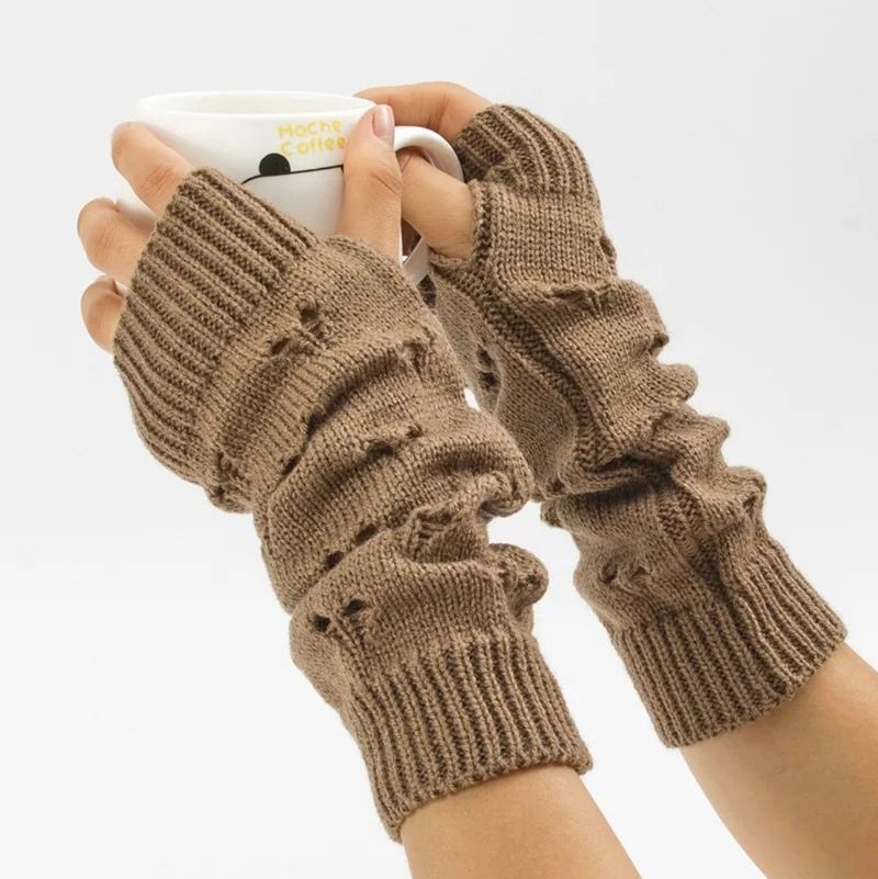 Stylish Arm Warmers Fingerless Gloves Y2K Fairy Grunge Goth Knit Sleeves