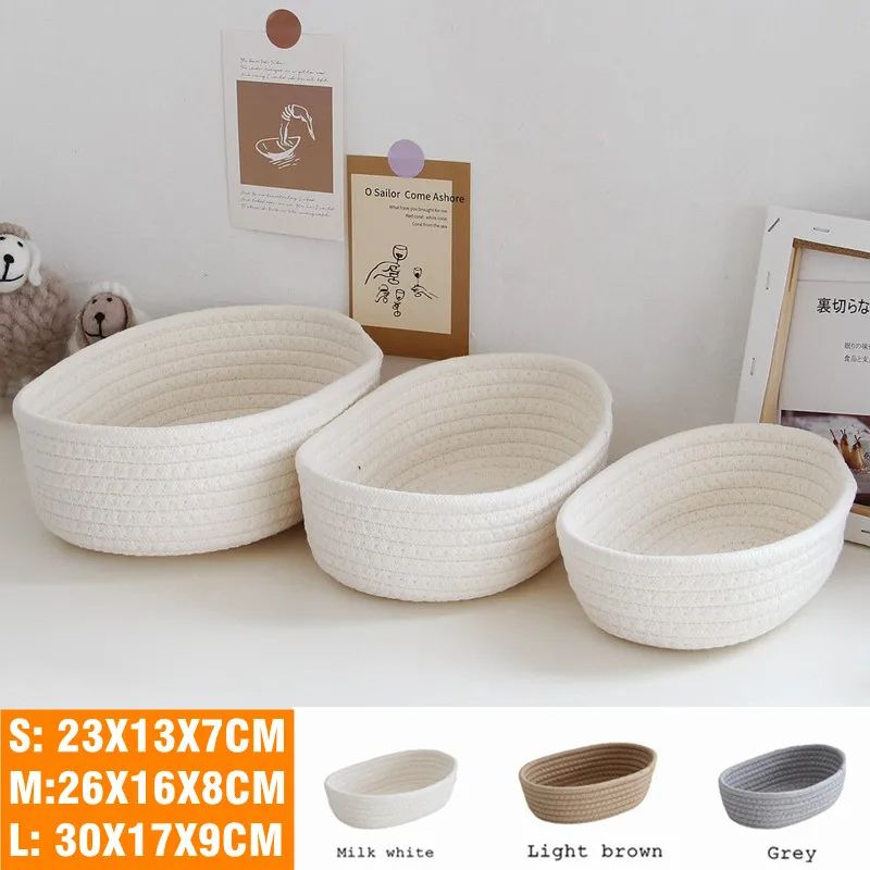 Nordic Cotton Rope Woven Storage Baskets, Desktop Organizer for Sundries, Keys & Cosmetics