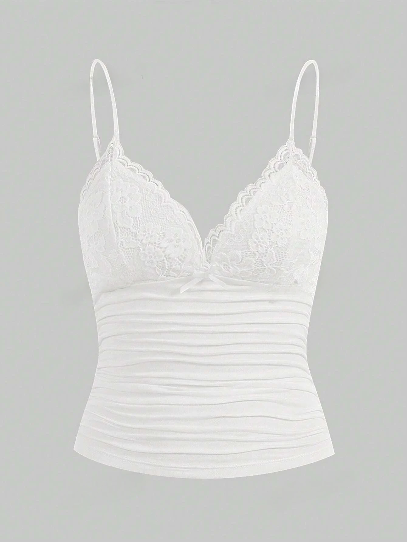 Sexy Contrast Lace Bow Front Cami Top, Women Summer Grunge, Punk Y2K Clothes, Ruched Skinny Backless Tee Shirt