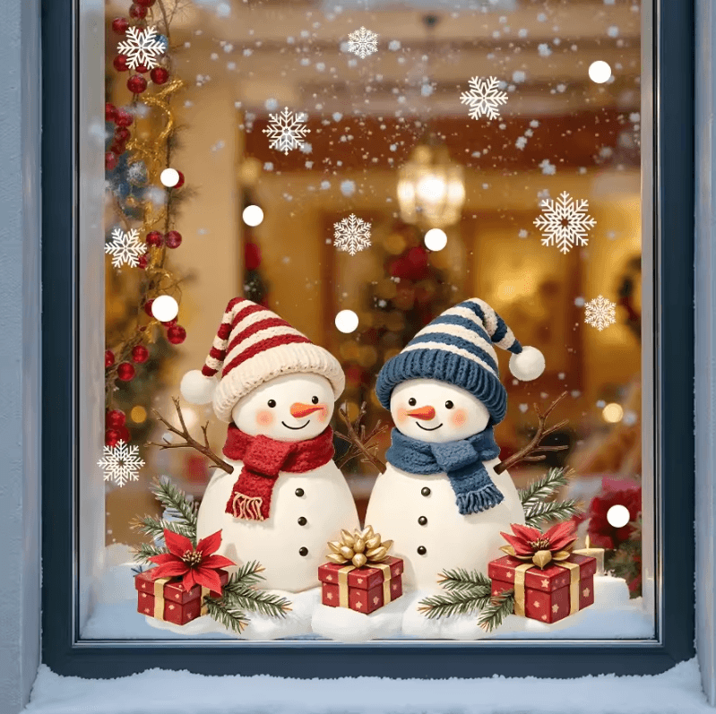 Christmas Window Clings Snowman Static Cling Decal for Holiday Home Office Storefront Windows