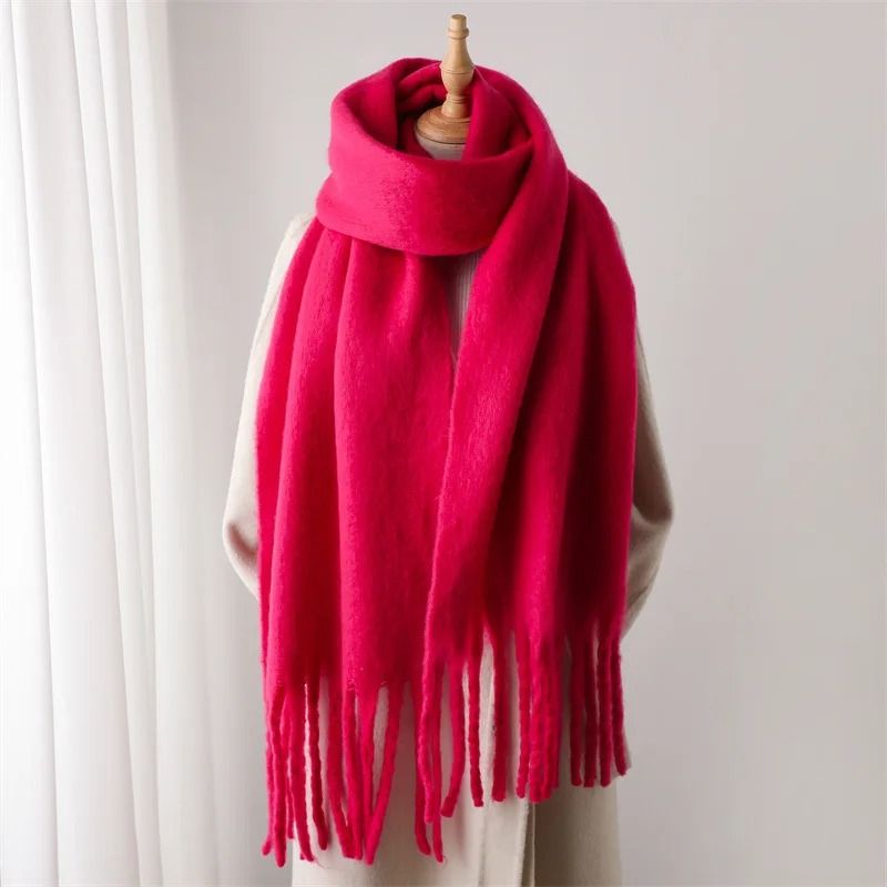 Luxury Winter Cashmere-Feel Scarf – Extra Long Solid Pashmina Wrap & Thick Tassel Shawl