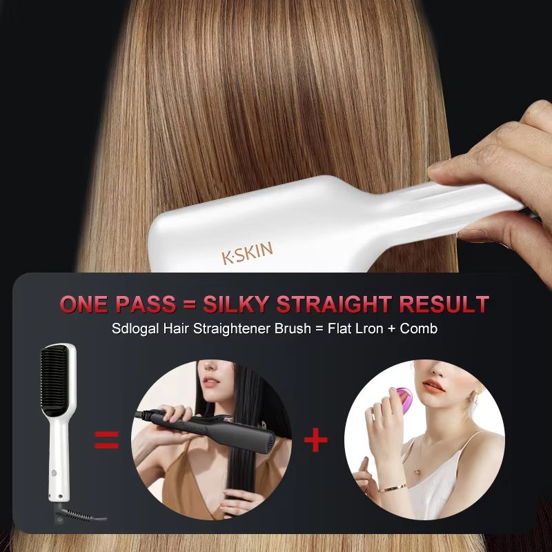 KSKIN 2-in-1 Mini Hair Straightener Brush Portable Hair Straightener Comb
