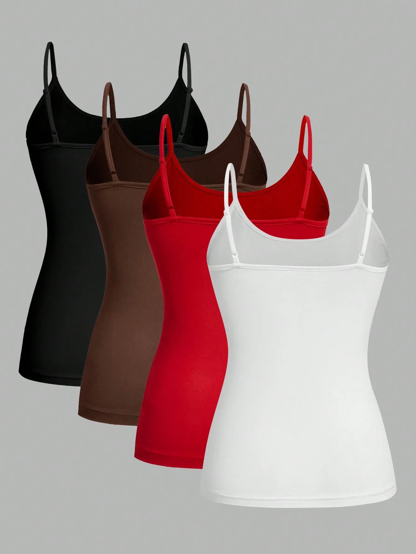 4Pcs Women's Solid Color Camisole Set – Basic Stretch Summer Tank Tops