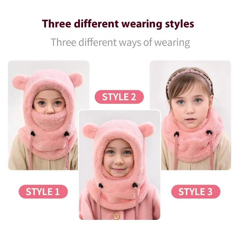 Kids Plush Balaclava Hat with Neck Cover and Full Face Wind Protection