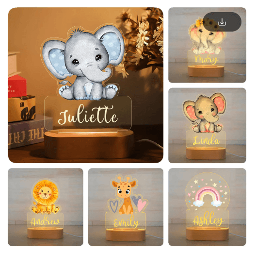 Personalized Animal Acrylic Night Light Custom Name LED Lamp for Kids